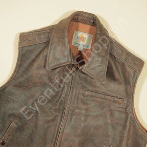 Vintage Golden Bear Vest Mens L Brown Leather Wool Lined Full Zip 70s